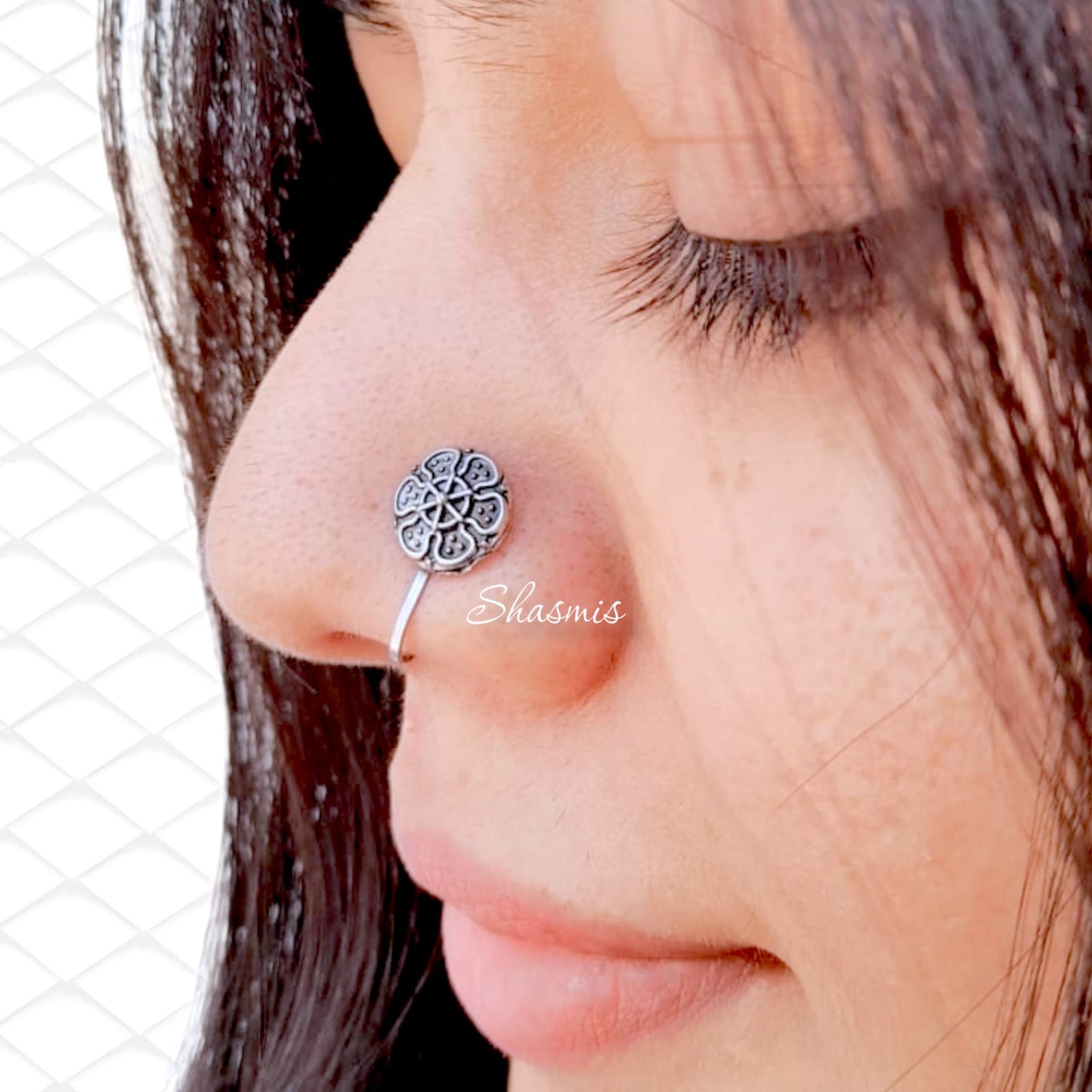 Design Silver Non-Pierced Nose pin
