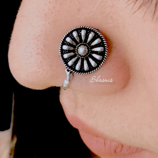 Silver Flower Design Non-Pierced Nose Pin
