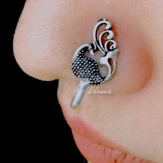 Peacock Silver Non-Pierced Nose Pin