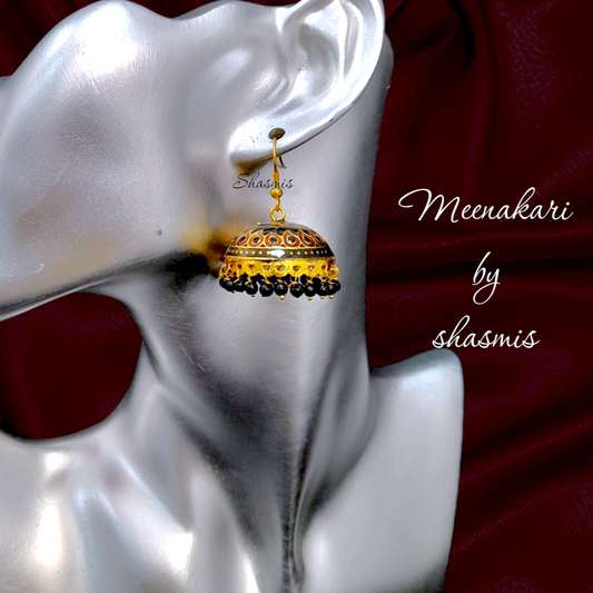 Black And Maroon Meenakari Jhumka Earrings