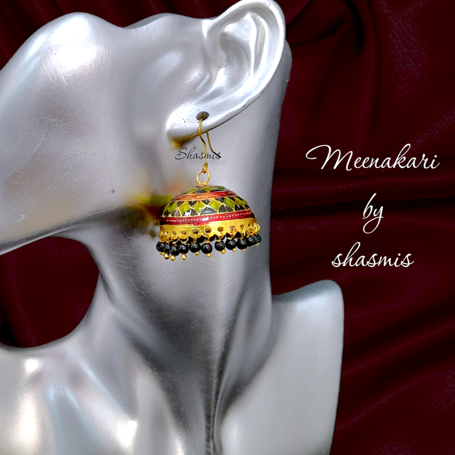 Black Design Meenakari Jhumka Earrings