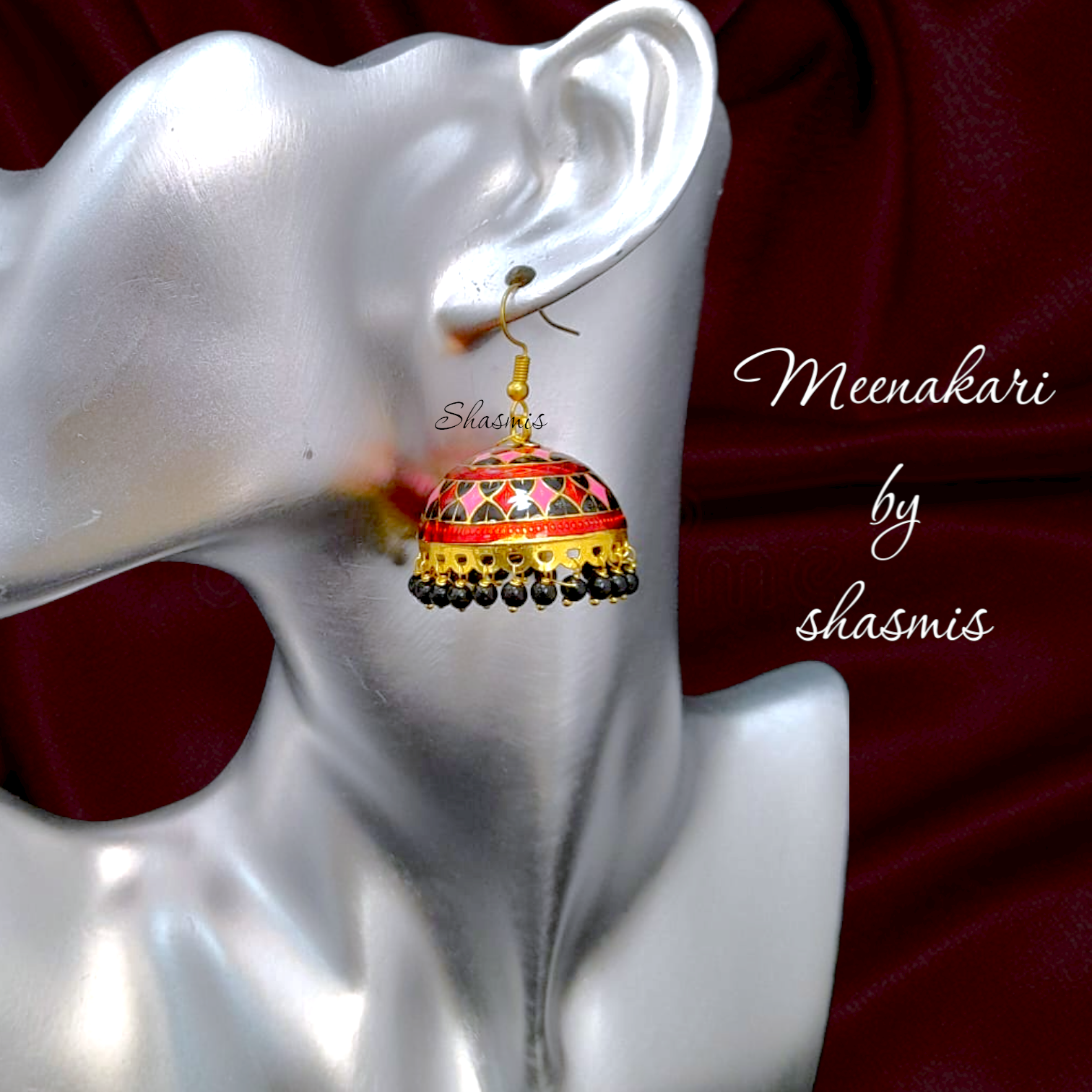 Pink Maroon Meenakari Jhumka Earrings