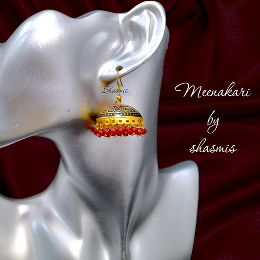 Green and Maroon Design Meenakari Jhumka Earrings