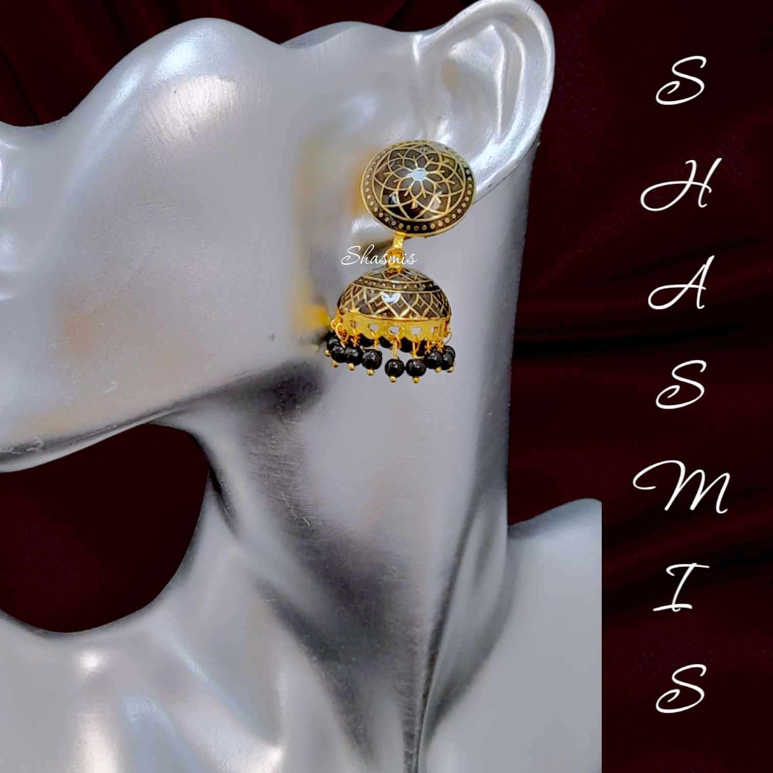 Black And Gold Plating Meenakari Jhumka Earrings