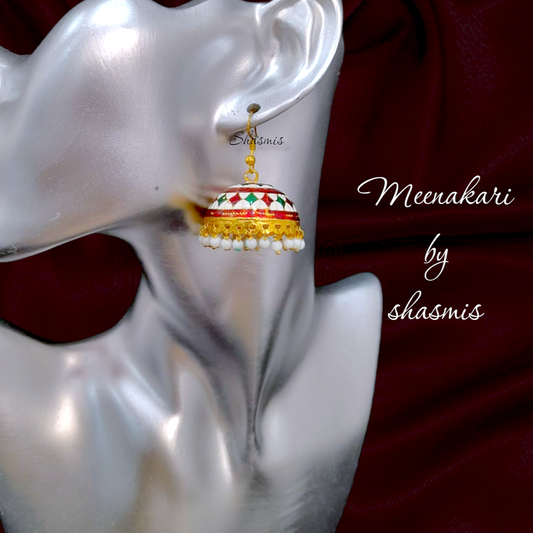 Maroon And Green Meenakari Jhumka Earrings