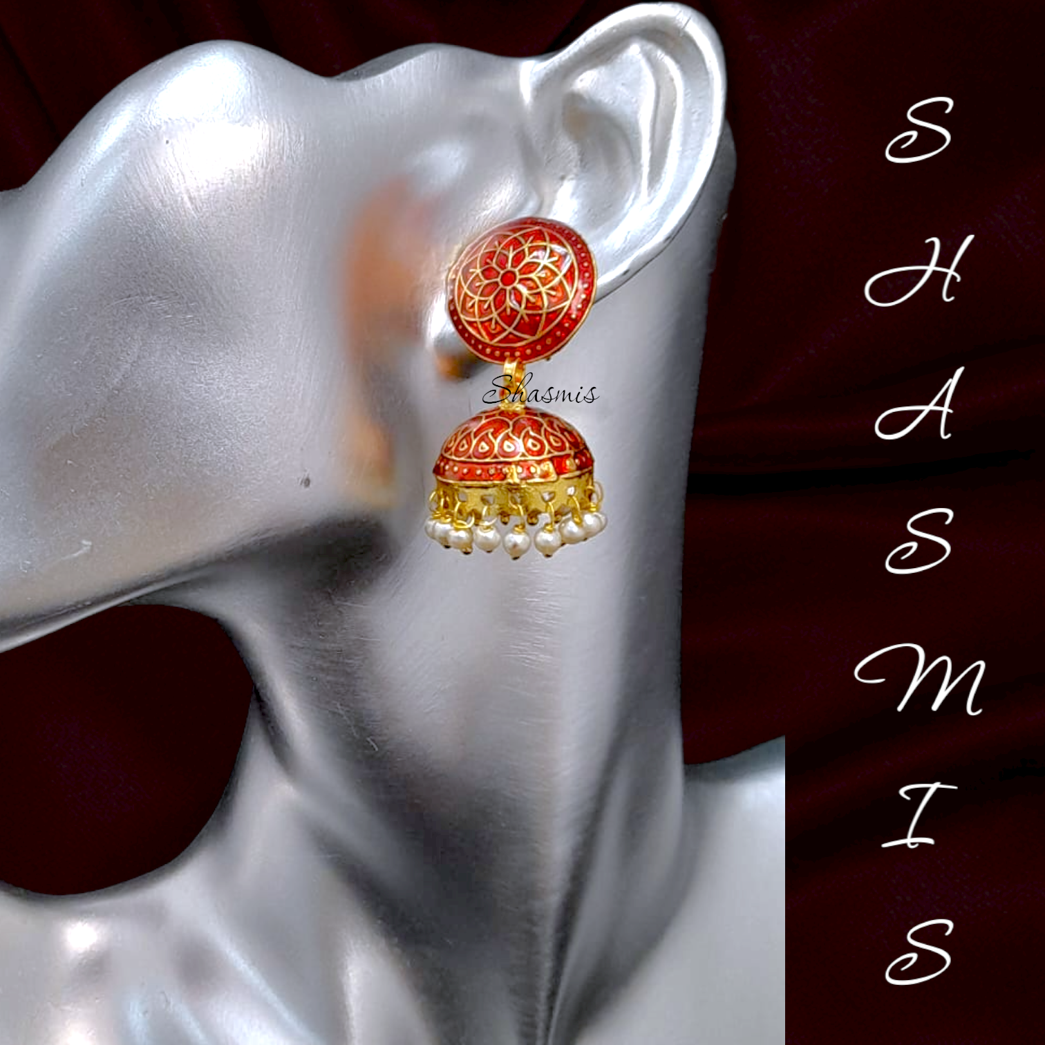 Red Meenakari Jhumka Earrings
