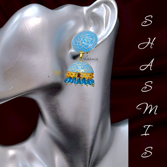 Sky Blue Meenakari Jhumka Earrings
