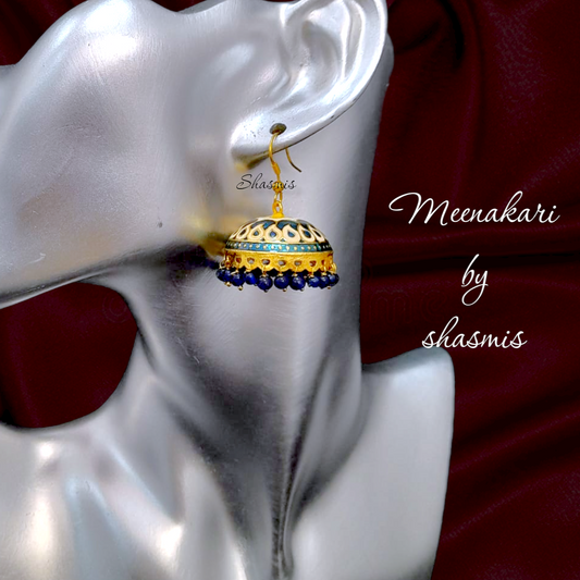 White and Green Meenakari Jhumka Earrings