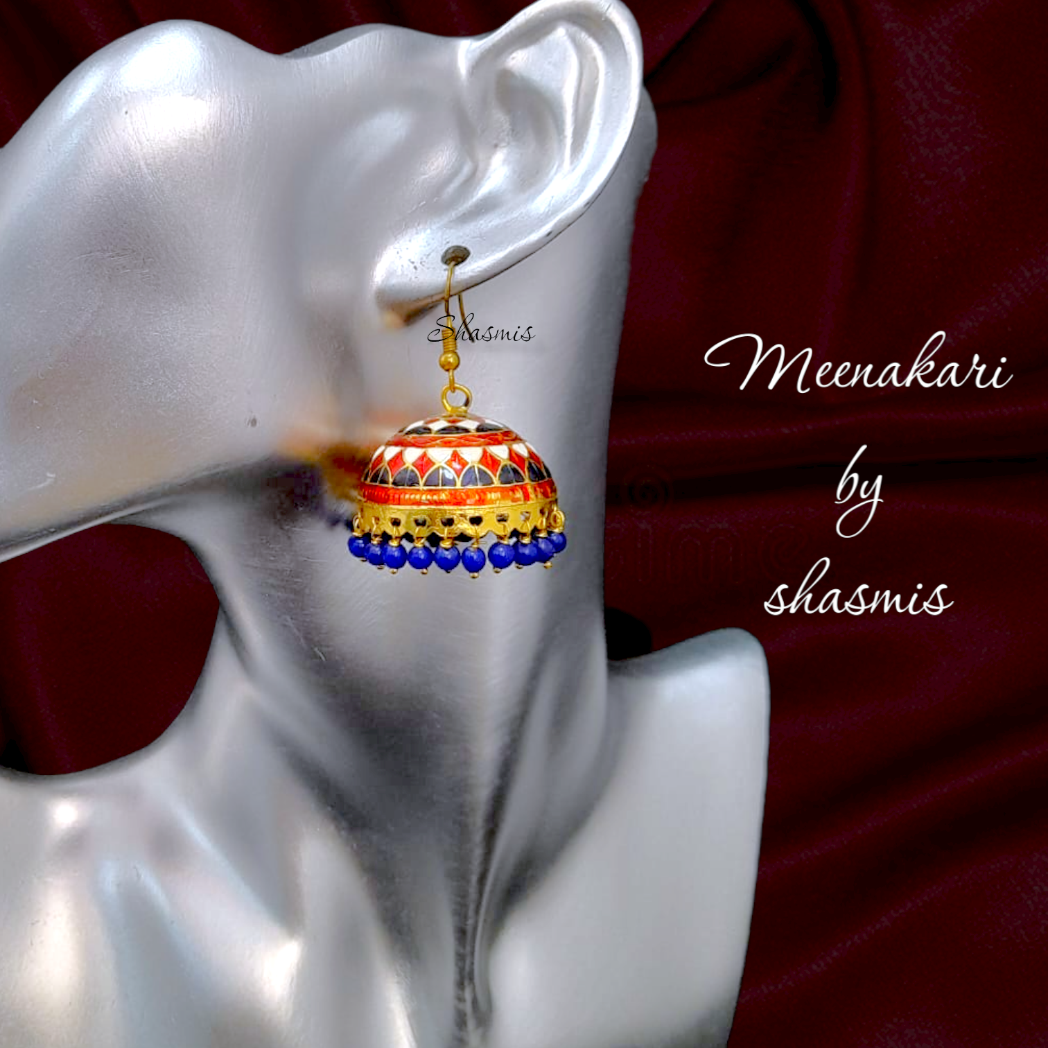 Blue Drop Meenakari Jhumka Earrings