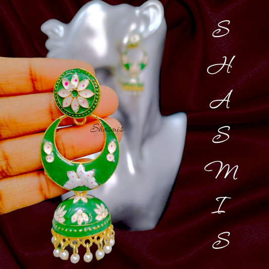 Green Color Design Jhumka Earrings