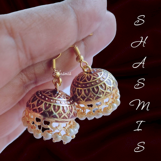 Onion Shade Meenakari Design Jhumka Earrings