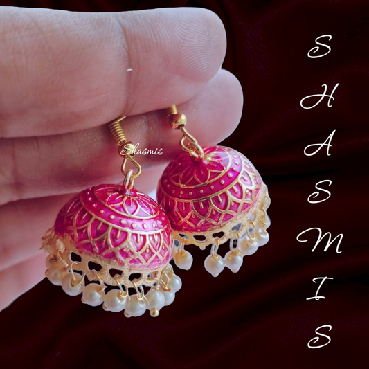 Pink Shade Meenakari Jhumka Earrings