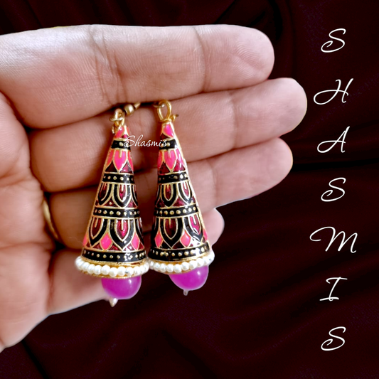 Pink Meenakari Cone Jhumka Earrings