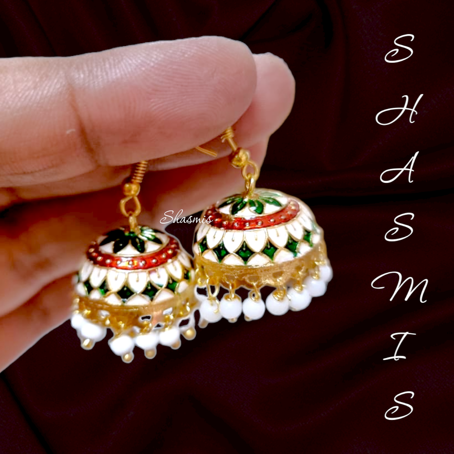 Green And White Meenakari Earrings