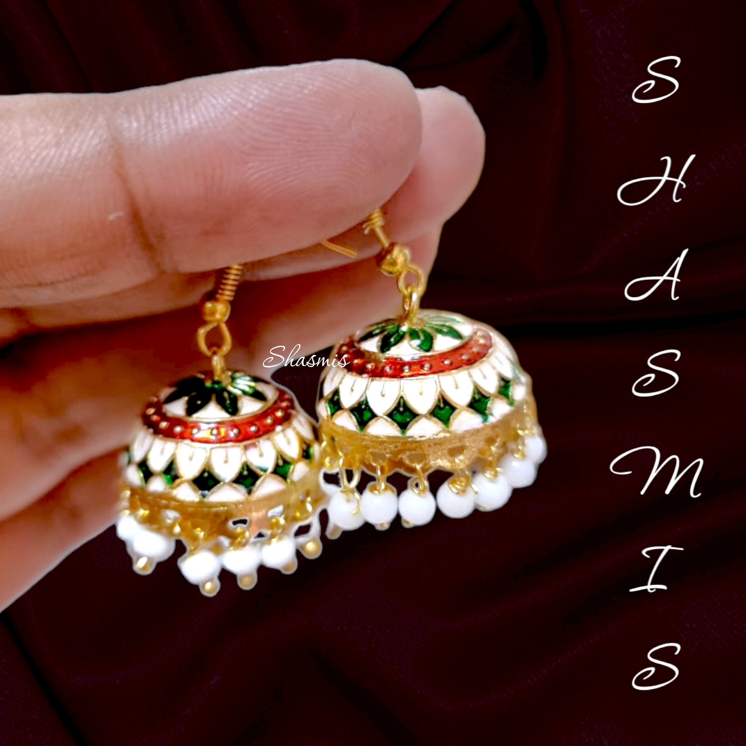 Green And White Meenakari Earrings