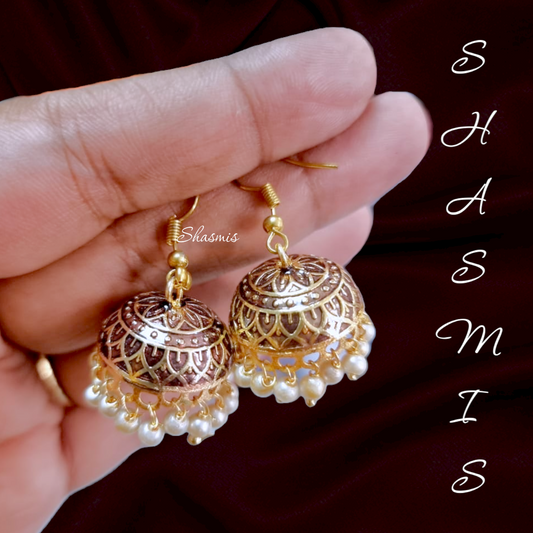 Brown Meenakari Design Jhumka Earrings
