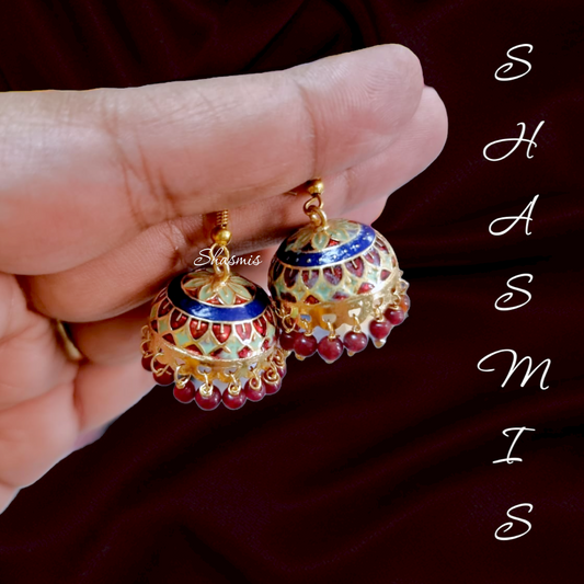 Mint Green And Maroon Meenakari Earrings