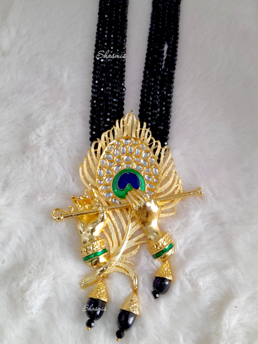 Long Peacock Feather Beaded Necklace