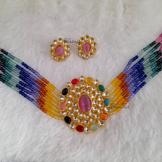 Multi color Kundan Necklace Set 