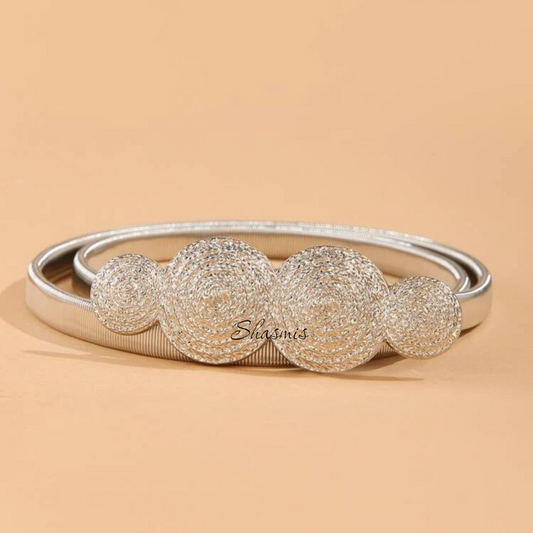 Silver Round Design Stretchable Belt