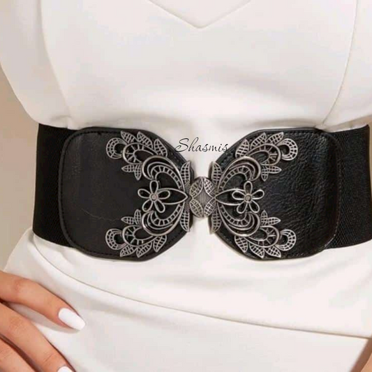 Black Leather Belt With Silver Buckle 