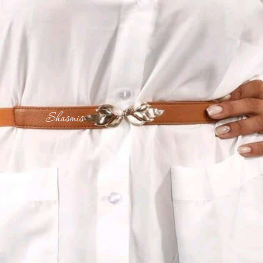 Brown Color Waist Belt With Leaf Design