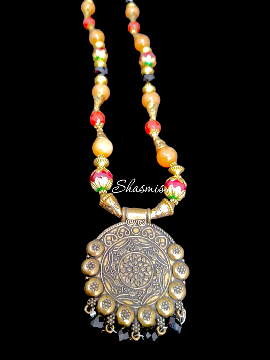 Oxidised Gold Beaded Necklace