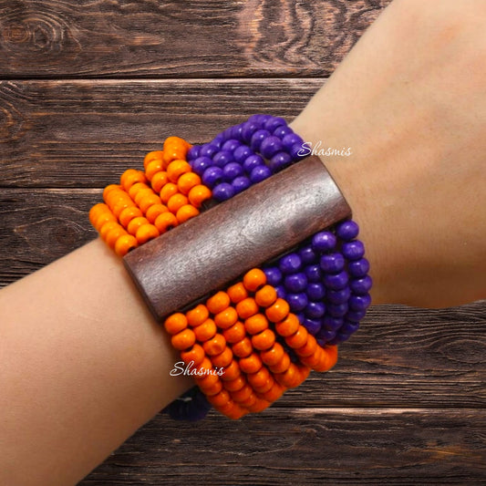 Orange and Voilet Color Wooden Beads Bracelets 