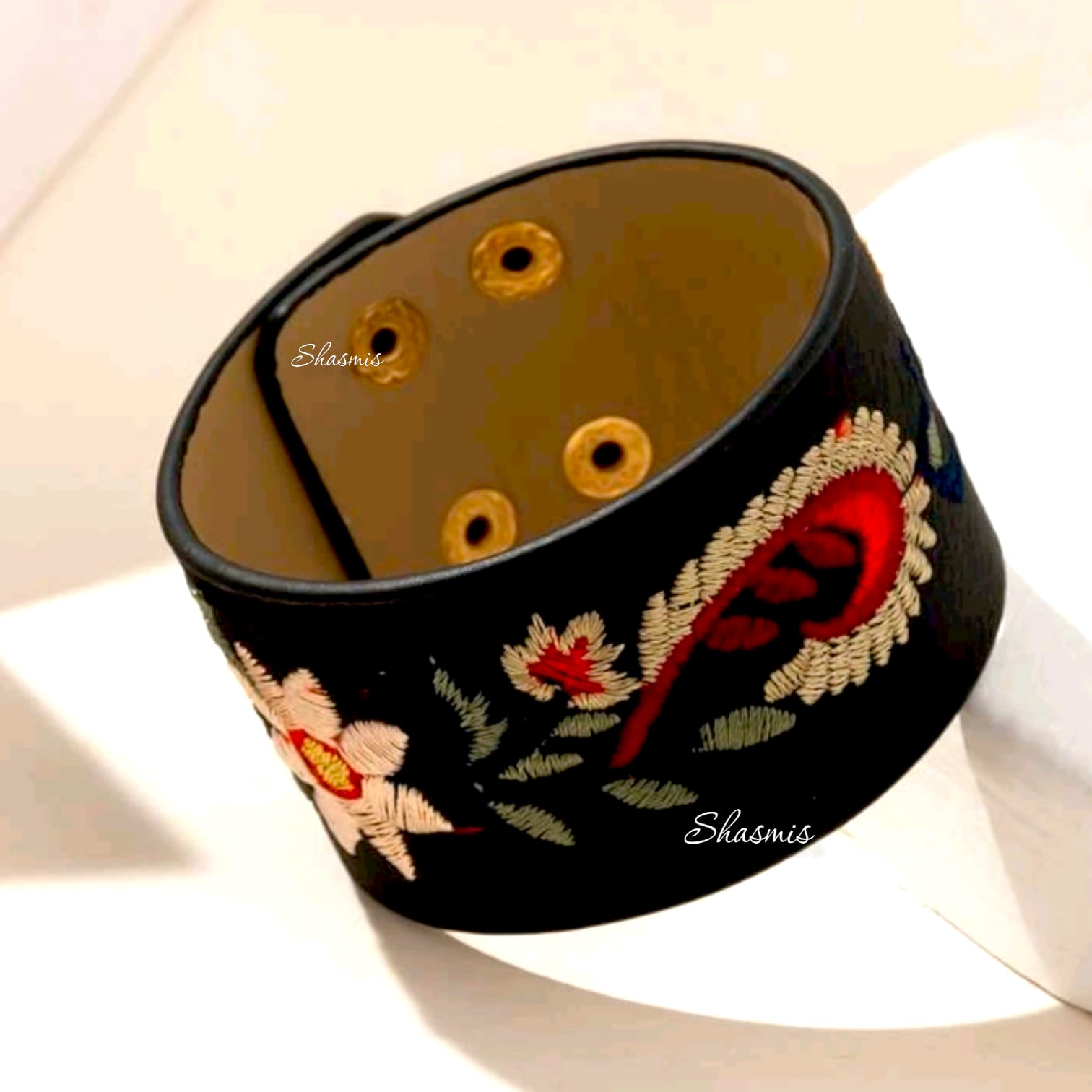 Black Leather Embroidery Bracelets