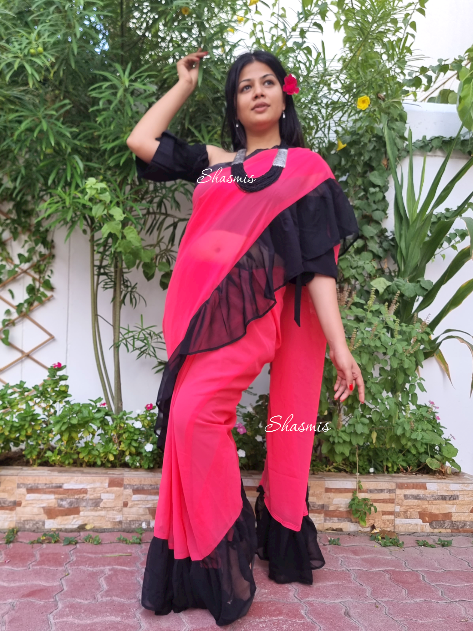 Plain Georgette Ruffle Saree