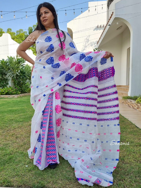 White Paat Silk Saree