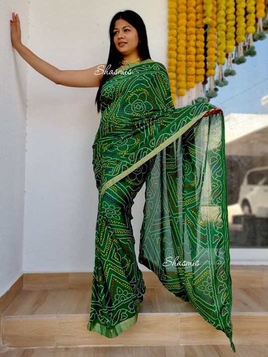 Green Color Bandhani Saree