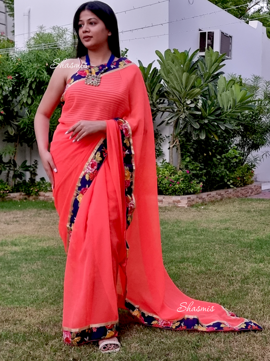 Neon Pink Silk Saree