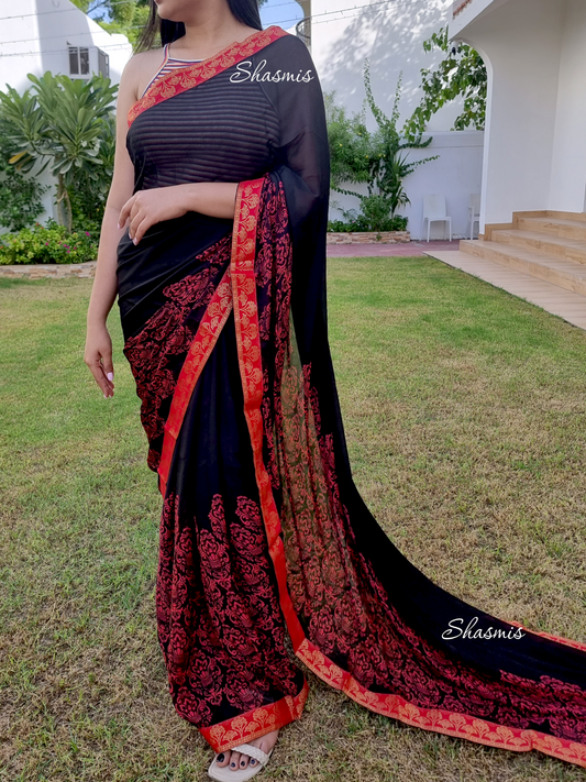 Black and Red Silk Saree