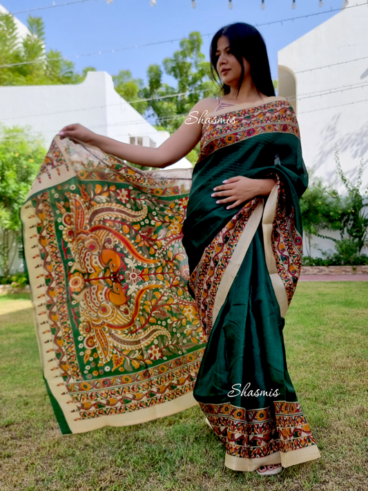 Green Color With Heavy Border Silk Saree