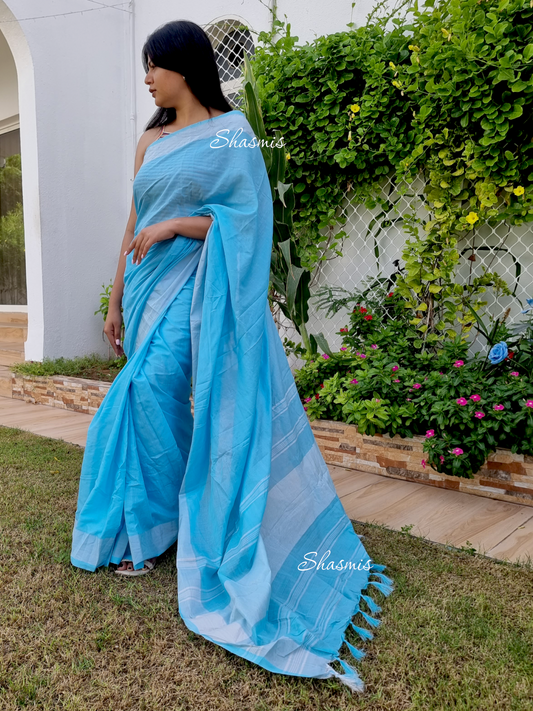 Sky Blue Cotton Saree