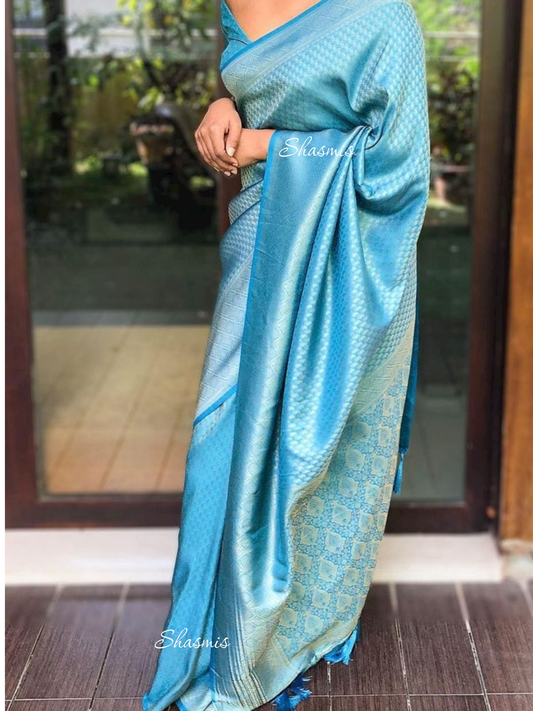 Sky Blue Woven Silk Saree