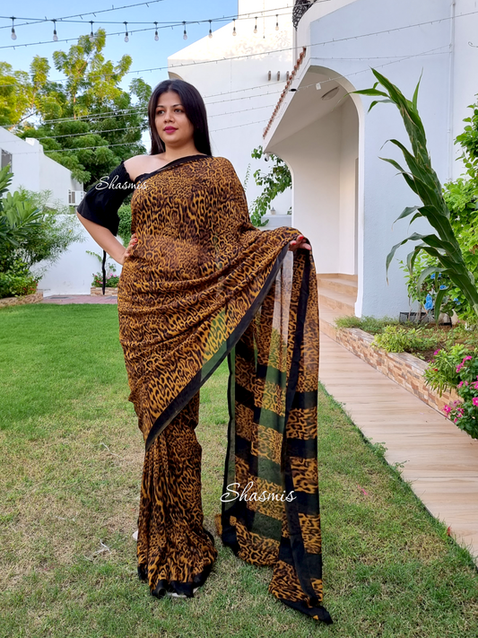 Cheetha Print Georgette Saree