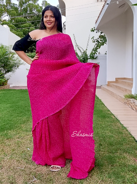 Pink Color Crease Saree