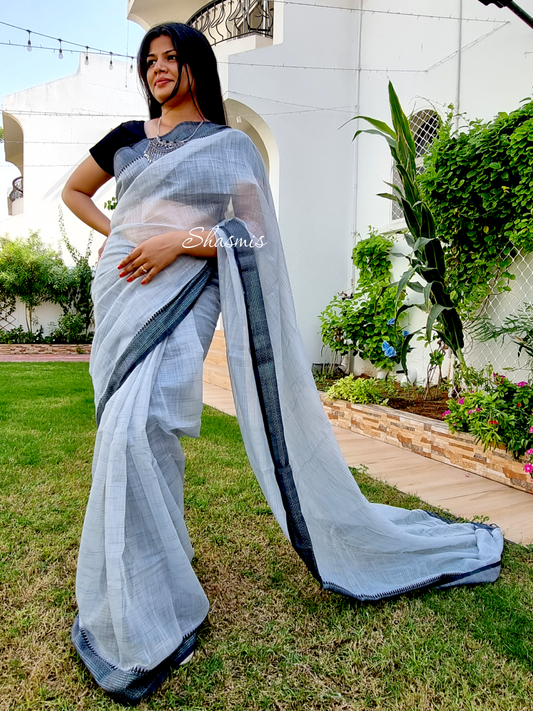 Black Shining Embroidery Cotton Saree