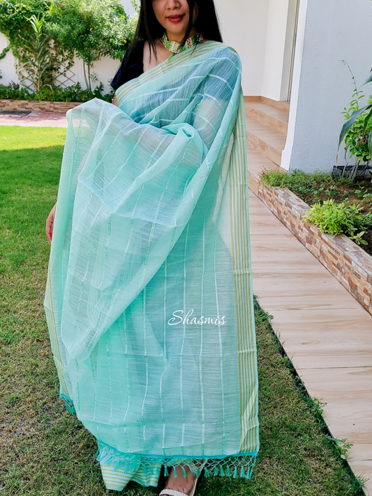 Mint Green Color Cotton Saree