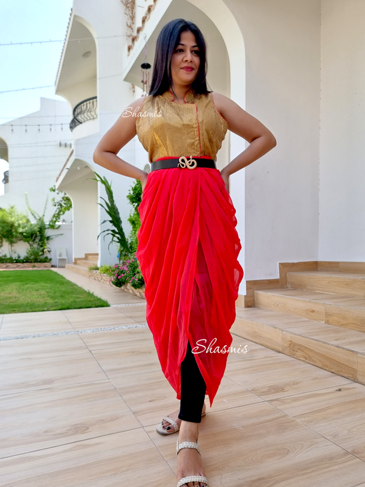 Georgette Dhoti With Seqin Work On Choli And Black Belt 