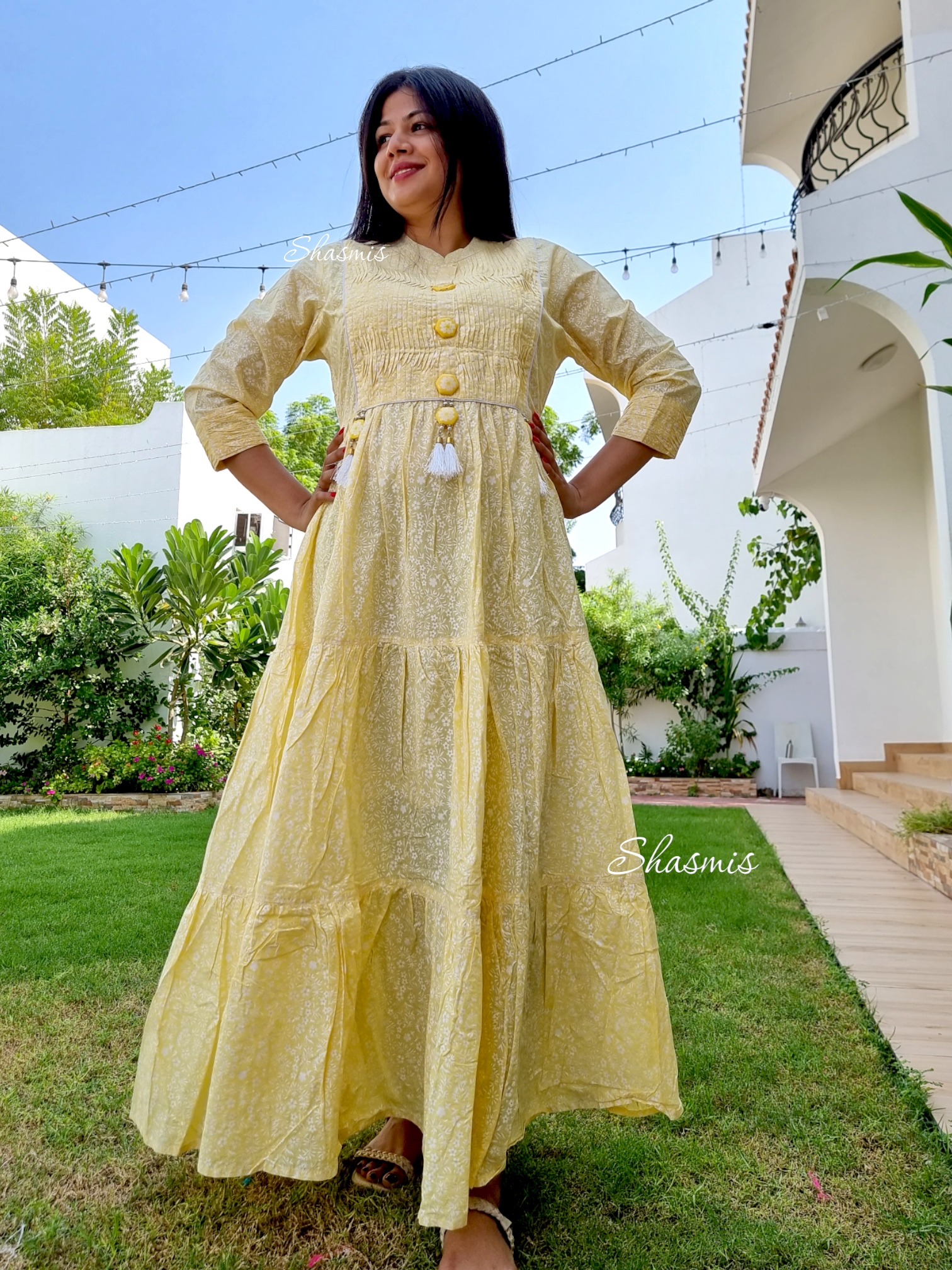 Yellow Color Cotton Gown Dress