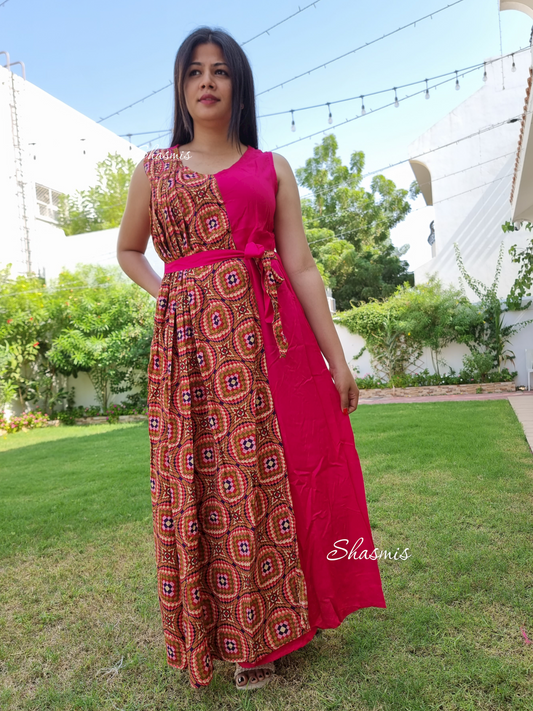 Pink Color Reyon With Multi Color Design Size 