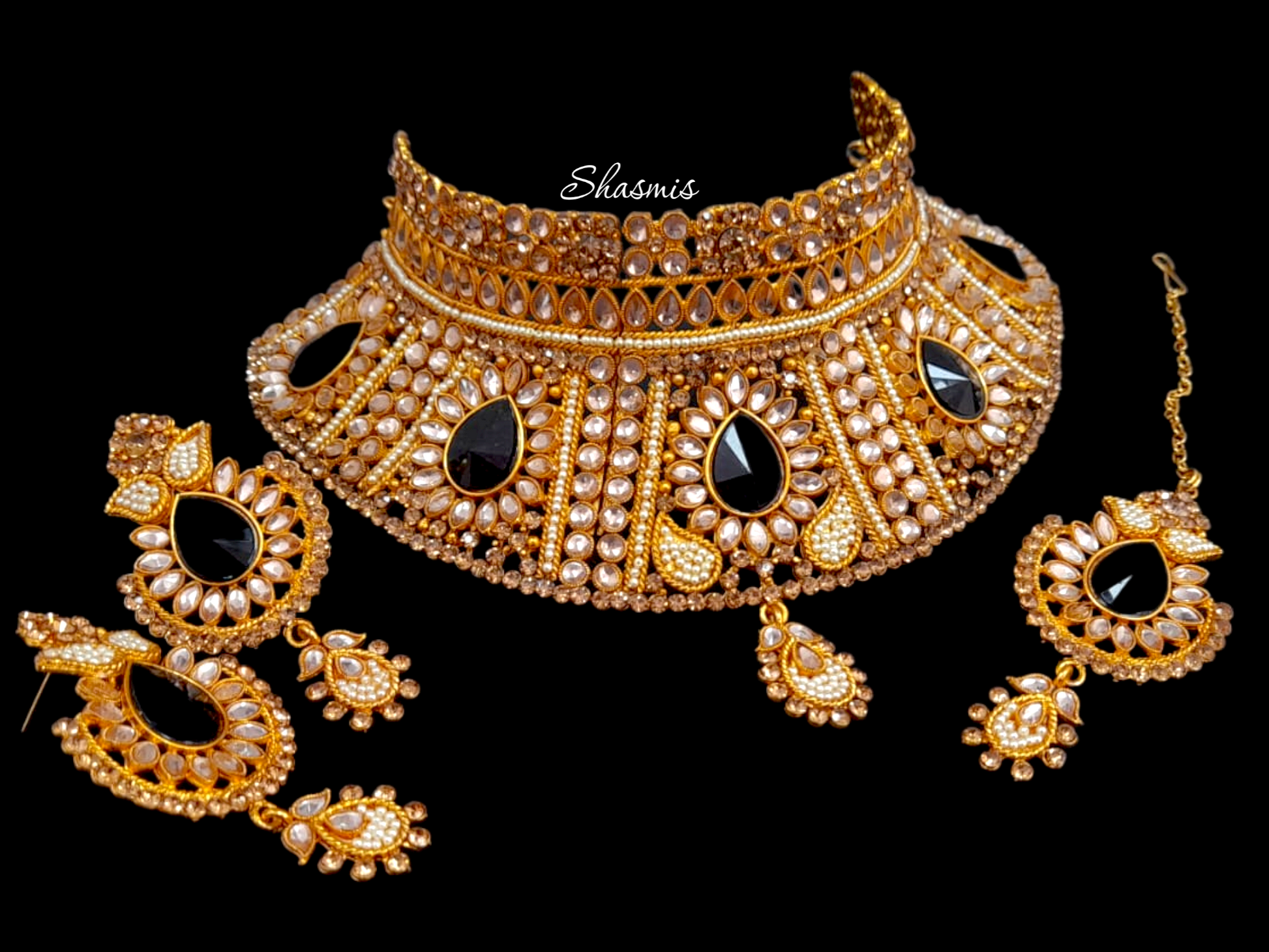 Black Stones Heavy Bridal Choker