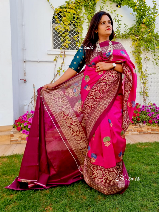 Pink Color Satin Saree