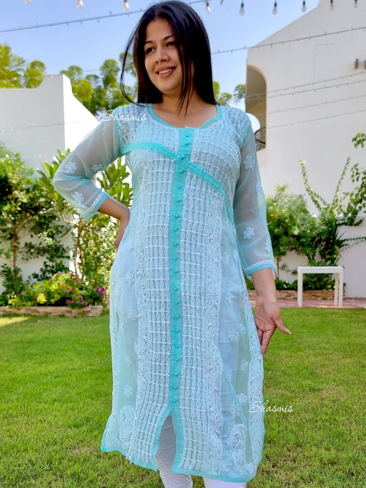 Sea Green Color Chikankari Kurti 