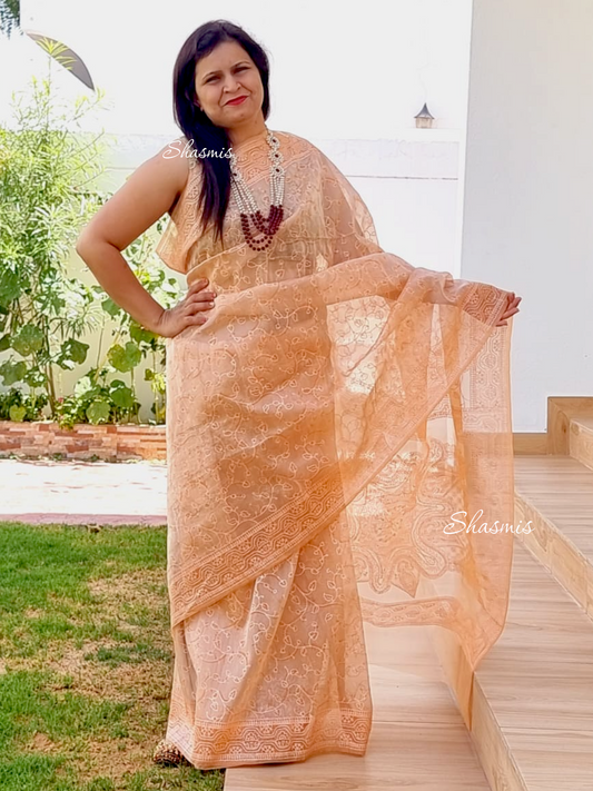 Orgenza Peach Color Saree