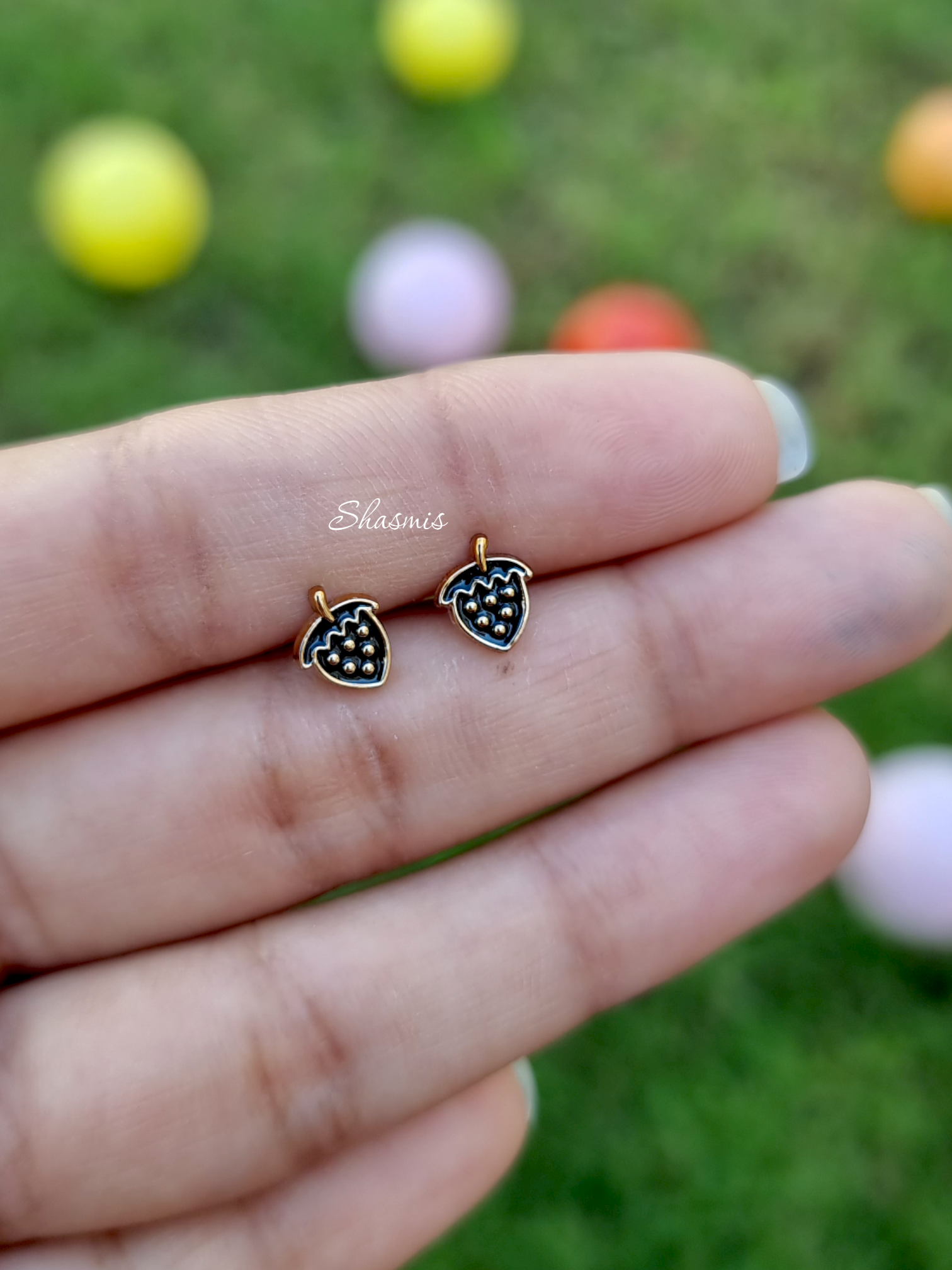 Black Color Strawberry Design Earrings For Kids, Packed In Gift Box