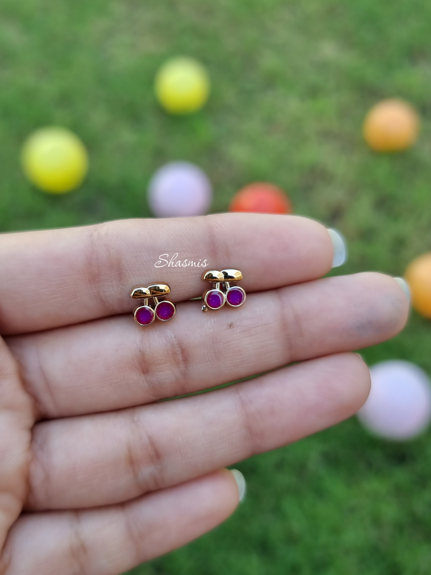 Purple Color Cherry Earrings For Kids, Packed In Gift Box